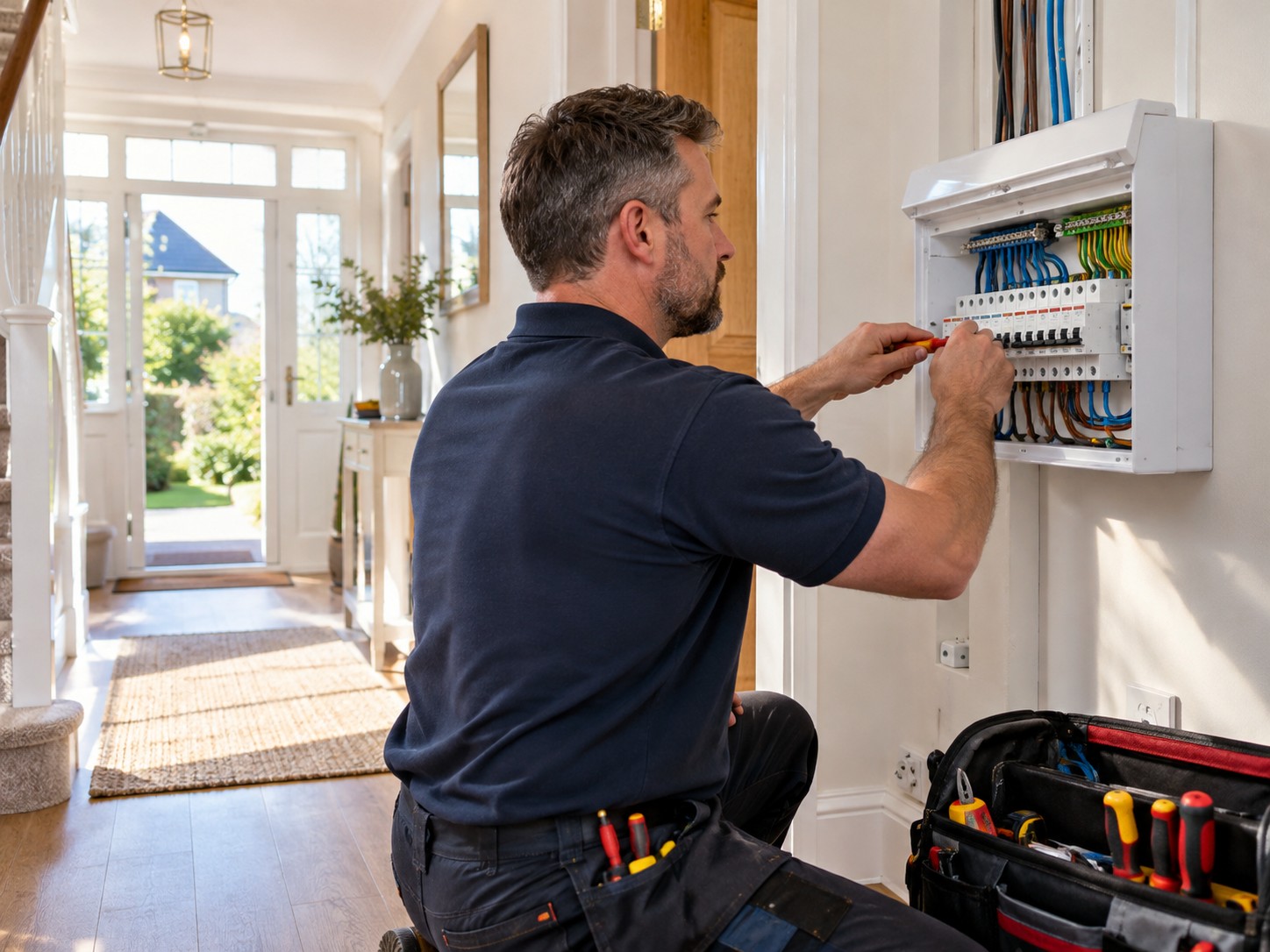 RLec Electrical electrician working on a consumer unit