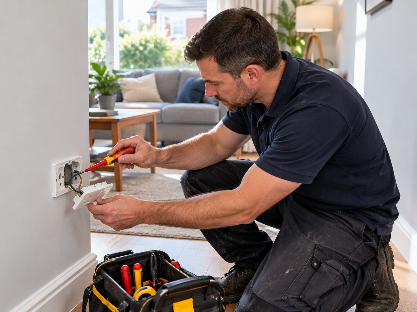 Electrician fault finding at a consumer unit